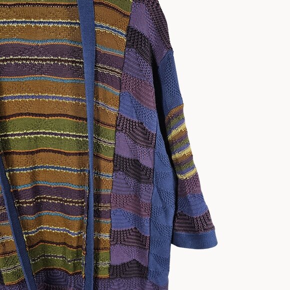 Luxury Cotton Womens XS Knit Boho Retro Style Granny Hippy Stripe Fall Cardigan - Picture 5 of 12